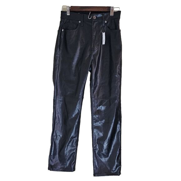 Gap Black Sky High Rise Faux Leather Cheeky Straight Pants-Size 26/2P -NWT - Picture 2 of 7